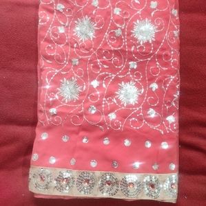 Orange Sequinned saree